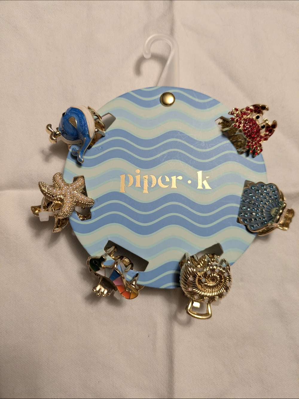 2/$25 - Piper K Ocean-Themed Hair Clips Set in Blue and Gold - Set Of 6
